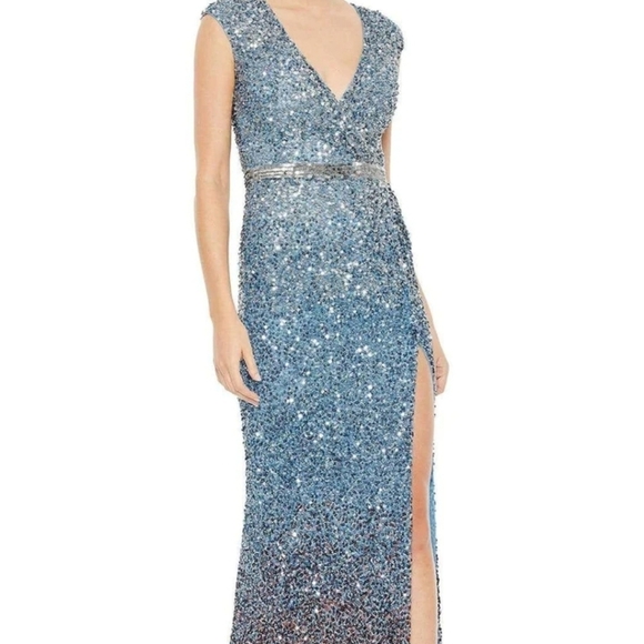 Mac duggal 5489 size 14 Blue Cap Sleeve Ombre Gown NWT  MOB - Picture 2 of 8